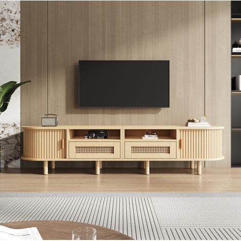 meuble tv rangement ovale 170 cm rattan bois clair HAVRYA (1/5)