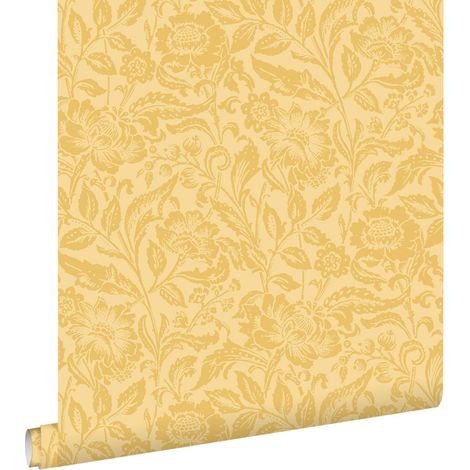 papier peint fleurs vintage jaune - ESTAhome (1/5)