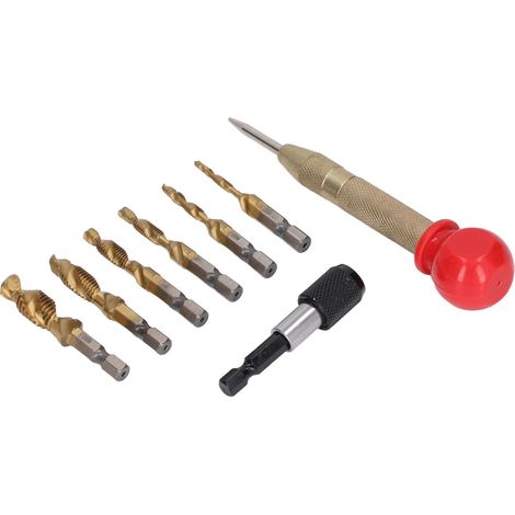 8-teiliges Gewindebohrer-Set mit Sechskantschaft, HSS, Ti-Beschichtung, metrisch, Kombinationsbohrer-Set für Holz und Kupfer (1/5)