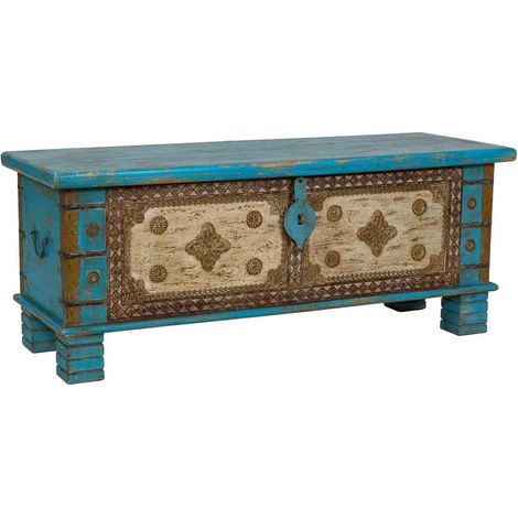 Baúl de madera artesanal azul 115x40x45h cm