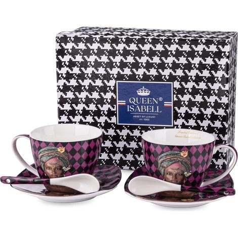 Tasse mit Untertasse und Löffel, 2+2+2 Porzellan, mehrfarbig (1/5)