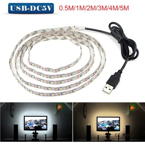 Bande LED, 5V, 3m, blanc chaud, USB, pour la décoration de meubles, téléviseurs, étagères et environnements intérieurs.-AquaForge (1/5)