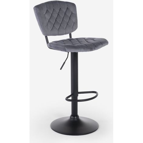 Tabouret de bar de cuisine haut réglable recouvert de tissu velours Toronto - Gris foncé