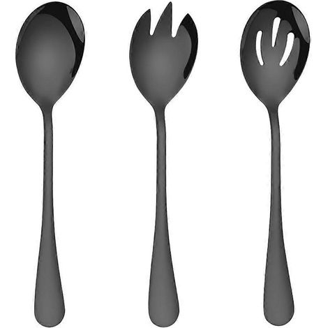 ensemble de couverts de service à salade en acier inoxydable, cuillères de service, couverts de restaurant pour buffet-19.8X4.5X0.2CM-Black (1/4)