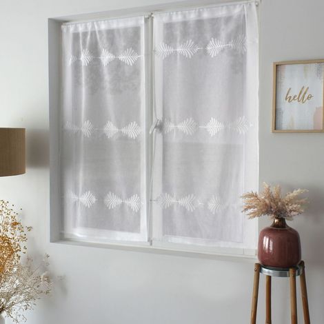 Paire de Voilage Brodé "Ebène" 60x120cm Blanc