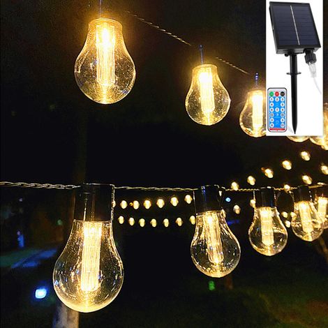 Guirlande lumineuse solaire d'extérieur, 20 LED, 8 m, ampoules solaires extérieures, indice de protection IP45, 8 modes d'éclairage, idéale pour décorer terrasse, jardin, balcon, Noël, fêtes et intéri (1/5)
