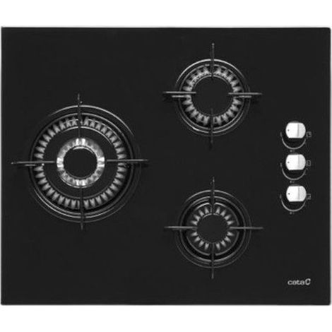 Placa a Gas Natural Superficie Cristal 59cm 3 Zonas CATA CI-6021
