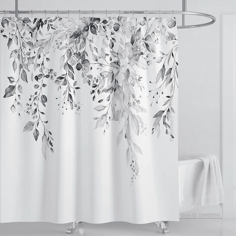 Filiyano-Rideau de douche en eucalyptus vert émeraude, motif de feuilles entrelacées et fleurs, avec crochets, L 240 x H 180 cm