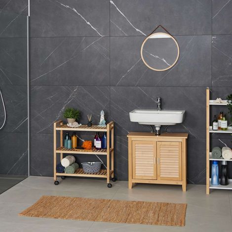 Mensola da bagno in legno con ruote