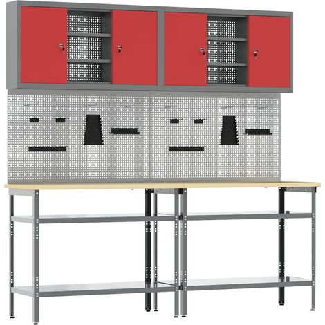 Werkbank-Set 8 pcs Rot und Grau Pulverbeschichteter Stahl (1/5)