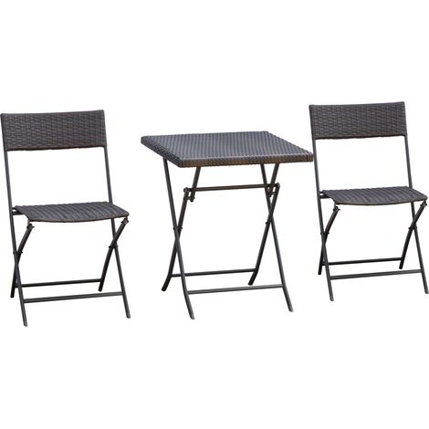 Ensemble de Giardino 3 pièces Rotin PE Métal 2 chaises table basse protection UV balcon patio noir