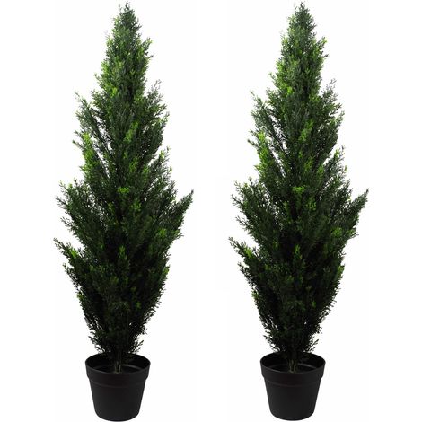 120cm Pair of Artificial Cedar Cypress Topiary UV Resistant (1/5)