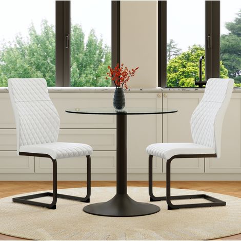 Esstisch Set rund 85 cm mit 2 Stühlen Glas Metall OKMYHOME (1/5)