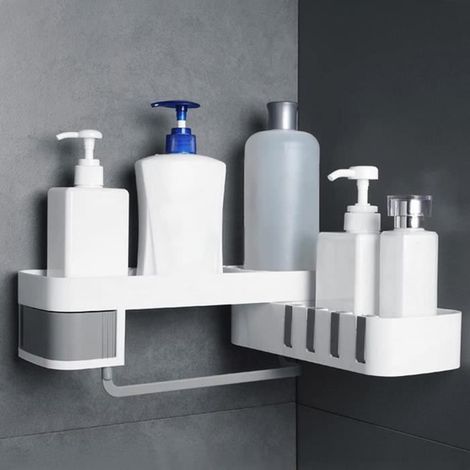 Étagère de Douche Rotative à 180°,Étagère Douche sans Percage 4 Crochets et Une Boîte à Bijoux Cachée Étagère (1/4)