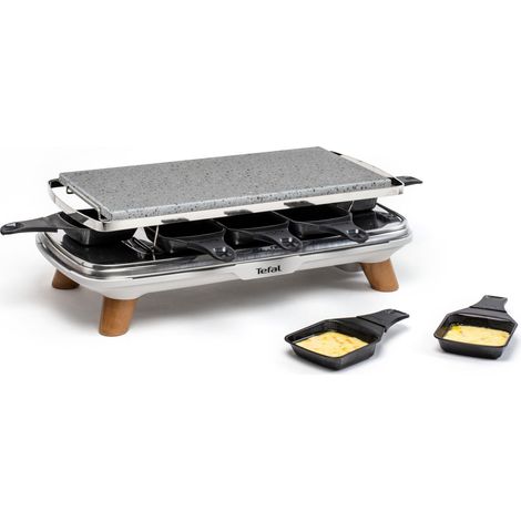Tefal Raschietto Pierrade Gourmet, raschietto per pietra 2 in 1, per uso interno, 1350 W, pietra naturale, 8 ciotole Maxi profonde, facile da pulire, grigio, gambe effetto legno PR620D12 (1/3)