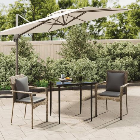 Set Salotto Giardino 3 pz con Cuscini Nero e Grigio Polyrattan vidaXL (1/5)