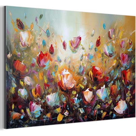 QUADRO DI METALLO Fiori - Arte - Natura - Pittura a olio 90x60 cm