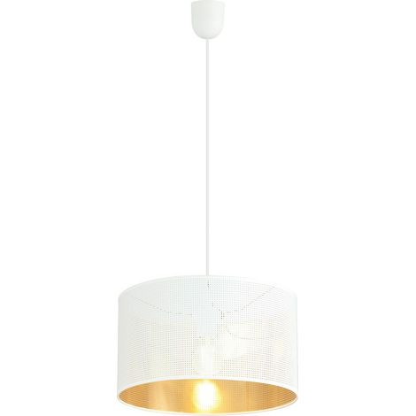 Lampada a Sospensione Aston, Acciaio verniciato a polvere, Tessuto, Nero, Bianco, Oro, 35x100x35 cm