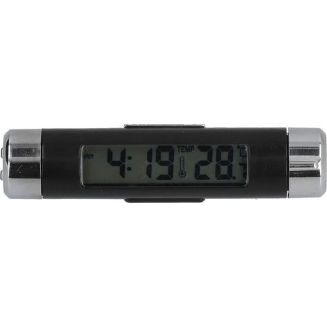 1 thermomètre de voiture, écran LCD rétroéclairé bleu, horloge intégrée, fixation clip ou adhésif, pour sortie d'air ou tableau de bord (1/5)