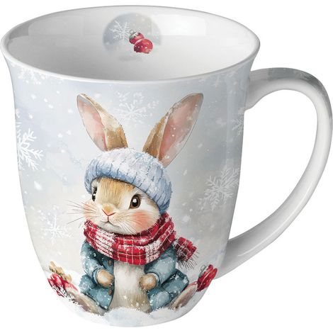 Mug en porcelaine fine lapin d'hiver 40 cl (1/2)