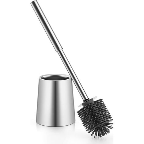 Brosse WC Ronde Argent avec Tête Silicone