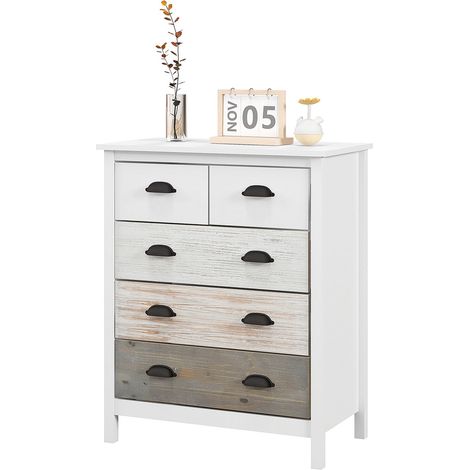 Kommode Aufbewahrungsschrank Mit 5 Schubladen, Schubladenschrank Mit Griff, Kippschutz, Für Schlafzimmer, Wohnzimmer, Weiß, 70 X 38 X 85 Cm (1/5)