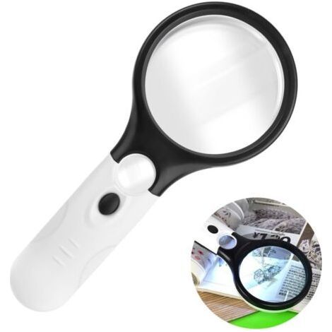 Loupe de Lecture 3X-45X à Main avec 3 LED - Loupe Grossissante Éclairante pour Lecture, Bijoux, Artisanat et Travaux de Précision (1/5)