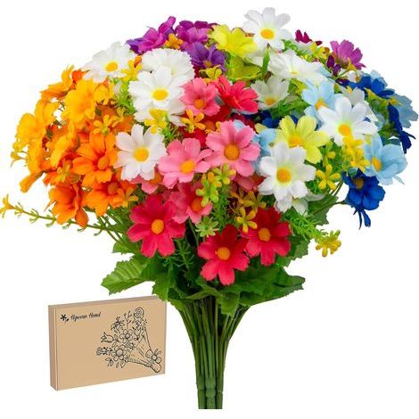 7 ramos de margaritas artificiales, flores artificiales para exteriores hermosas y naturales, flores artificiales para interiores y exteriores, jardín, porche, patio, ventana. (1/5)