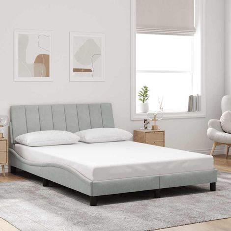 Cadre de lit 140 x 190 cm avec tête de lit, velours gris clair, sommier à lattes sans matelas - PANGIVO (1/5)