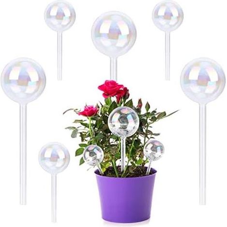 Set mit 6 selbstbewässernden Kugeln, Bewässerungsvorrichtung, farbige Glaskugeln zur Selbstbewässerung für Zimmer- und Gartenpflanzen und Blumen (Tropfenform), rund - (1/5)