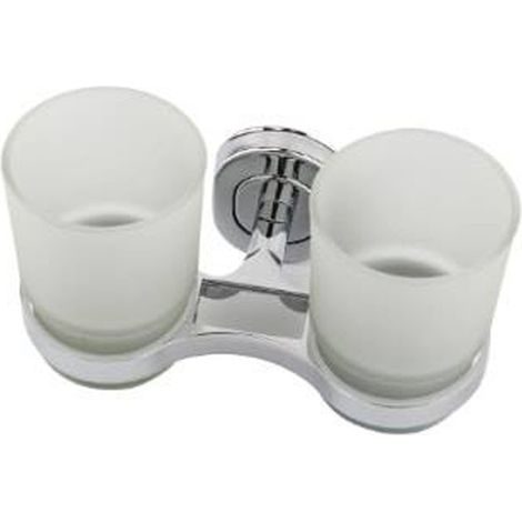 Trade Shop - Portacepillos De Dientes Con Vaso De Cristal Doble Accesorios De Baño De Pared -