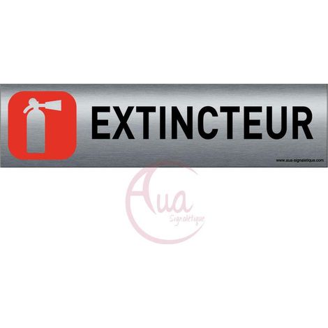 Plaque de porte Aluminium brossé imprimé - 200x50 mm - Double Face adhésif au dos (extincteur) (1/5)