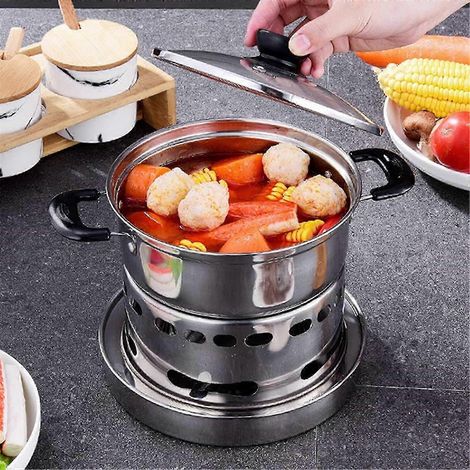 Réchaud d'intérieur en acier inoxydable, à alcool, portable et facile à transporter. Fonctionne sans électricité. Convient pour une utilisation en intérieur et en camping.