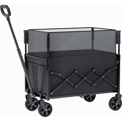 Chariot Pliable Robuste avec Roues, Utilitaire Tout Terrain pour Le Jardinage, Le Camping, Les Courses, la Plage et Les Sports de Plein air, Noir, Capacité Maximale de 120 litres et 100 kg