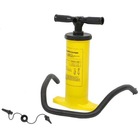 TRADE SHOP - Pompa A Mano 38/40cm Gonfiatore Manuale Giallo Con Tubo Flessibile 2 Adattatori 016971 - (1/2)