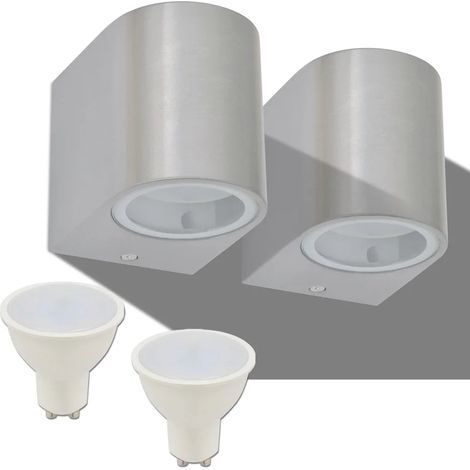Lot de 2 appliques murales LED design moderne 66 x 95 x 80 mm éclairage extérieur en aluminium argenté (1/5)