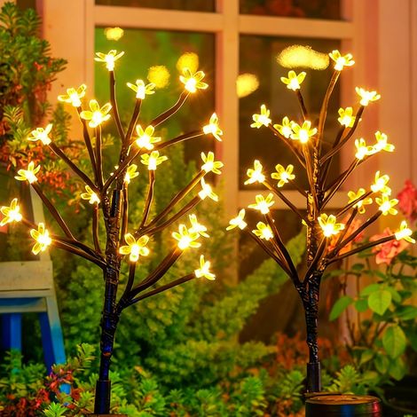 2 lampes solaires fleurs de cerisier, LED IP67, décoration chemins/pelouse/terrasse/clôture. (1/4)