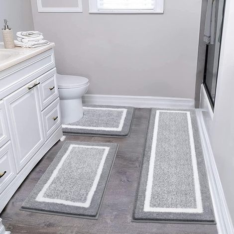 Lot de 3 Tapis de Bain Absorbant l'eau, Moelleux Tapis Salle de Bain et Tapis Toilette en Microfibre Antidérapant Lavables en Machine, Tapis de Sol de Salle de Bain pour Douche, WC Contour (1/5)