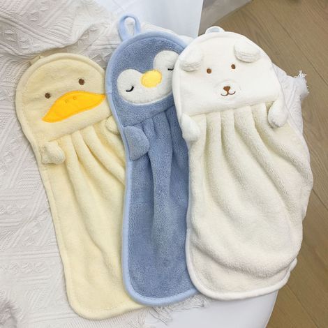 Ensemble de 5 serviettes de bain mignonnes à motifs de dessins animés, avec crochet pour les suspendre. (1/5)