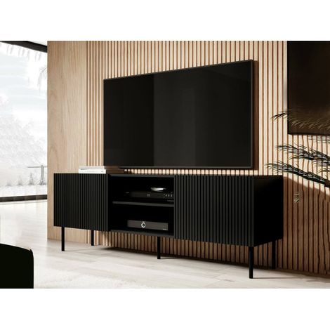 Mueble de TV Molini, aparador de salón con cuatro puertas batientes, elevado del suelo, 150x42 h52 cm, negro (1/4)