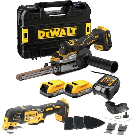 Dewalt DCM200E2T 18v XR Cordless Brushless Bandsaw Sander + DCS355N Multi Tool (1/5)