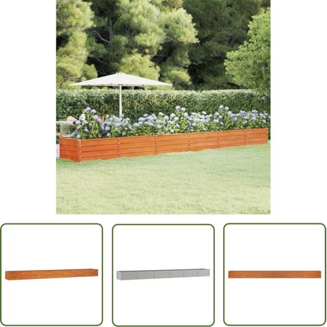 The Living Store – Lit surélevé en acier corten 600x80x45 cm – Jardinière anti-corrosive – Fond ouvert pour drainage optimal – Décoration jardin durable (1/5)