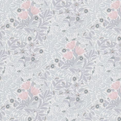 Blumen Tapete Profhome 390575 Vliestapete glatt mit floralen Ornamenten matt grau weiß rosa 5,33 m2