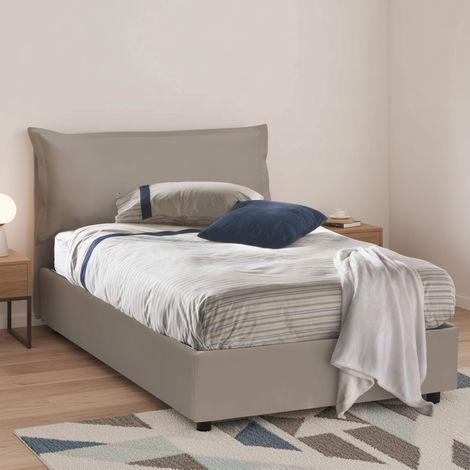 Lit à une place et demie Andora, avec rangement, matelas 120x200 cm Made in Italy, rembourré, gris taupe (1/5)