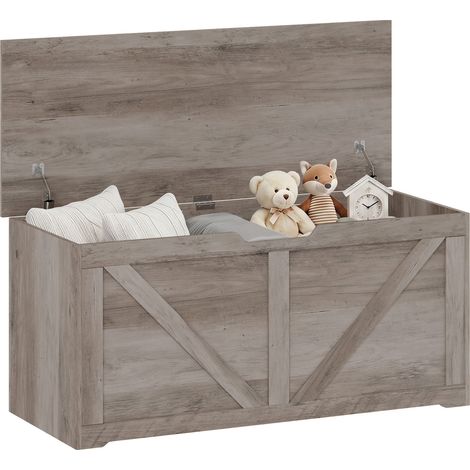 HOMCOM Storage Trunk for Living Room, with Safety Hinges, 100cm, Grey