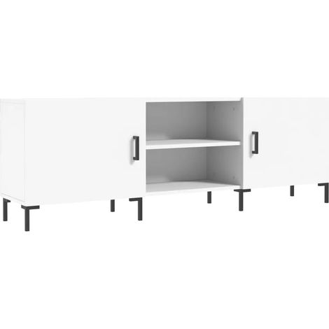 Meuble TV blanc moderne rangement spacieux 150 x 30 x 50 cm en bois d'ingénierie blanc