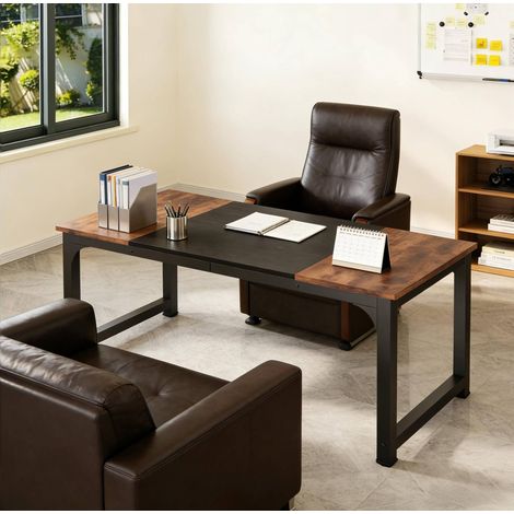 Bureau rectangulaire, en métal et en bois, pour 6 personnes, convient au bureau et à la salle à manger (1/5)