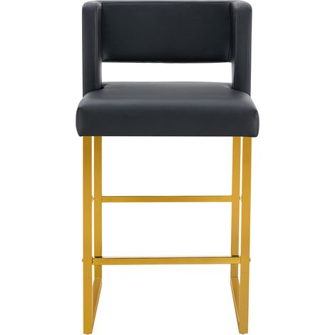 Set de 2 taburetes de bar nórdicos negros con patas metálicas doradas y tapizado de PU HOMVRA (1/5)