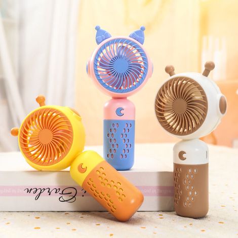 Mini ventilatore portatile a forma di cartone animato, marrone e bianco – 3 velocità, batteria ricaricabile tramite USB, design compatto e silenzioso