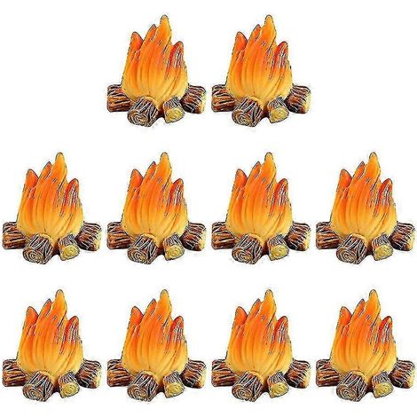 Lot de 10 miniatures de feux de camp en résine, fausses flammes, décorations miniatures (1/2)